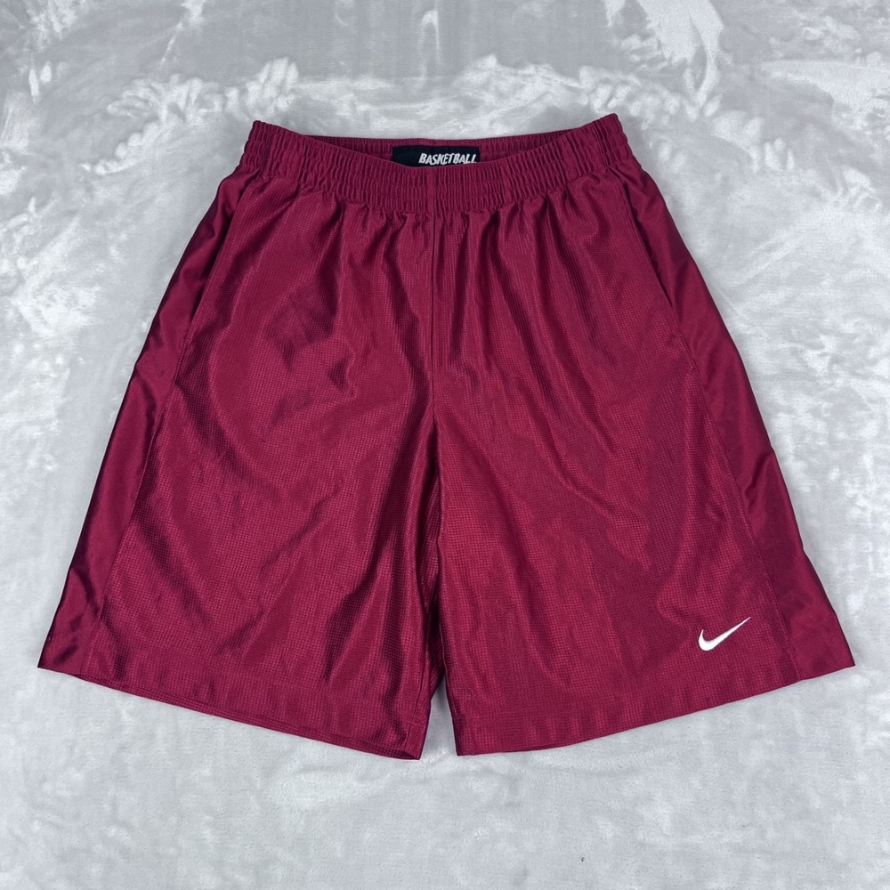 Y2K Nike Basketball Shorts Mens Large Red Shiny Dazzle Sportswear Gym Training